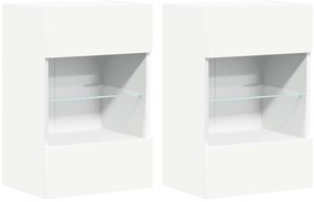 837079 vidaXL Стенни шкафове с LED светлини за телевизор, 2 бр, бели, 40x30x60,5 см