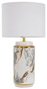 Керамична настолна лампа с текстилен абажур в бяло и златисто (височина 48 см) Glam Abstract - Mauro Ferretti