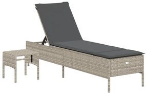 4002733 vidaXL Шезлонг с маса и шалте, светлосив, полиратан
