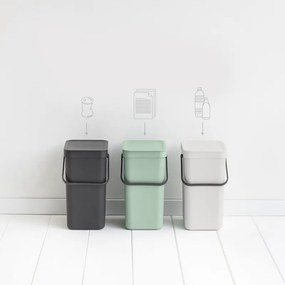 Кош за разделно събиране на боклук Brabantia Sort&Go 1005511, 12 л, Дръжка, Възможност за стенен монтаж, Светлосив