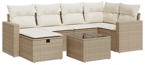 3325394 vidaXL Градински диван с възглавници, 7 части, бежов полиратан