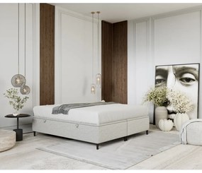 Светлосиво тапицирано двойно легло с място за съхранение 160x200 cm Tate – Maison de Rêve