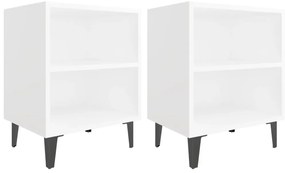 805798 vidaXL Нощни шкафчета с метални крака, 2 бр, бели, 40x30x50 см