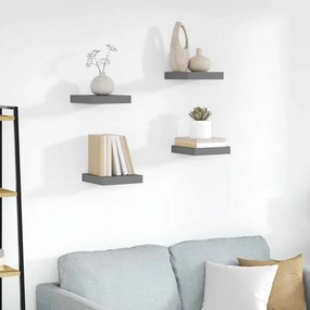323783 vidaXL Окачени стенни рафтове, 4 бр, сив гланц, 23x23,5x3,8 см, МДФ