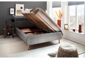 Сиво двойно легло 140x200 cm тапицирано с място за съхранение с включена подматрачна рамка Lotte – Meise Möbel