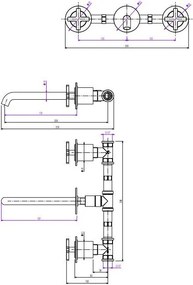 Смесител стена за умивалник с 3 отвора и вентил Clic-Clac Elle Cross La Torre-инокс