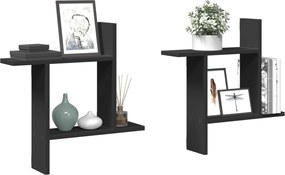 853255 vidaXL Стенни рафтове, 2 бр, черни, 50x12x50 см, инженерно дърво