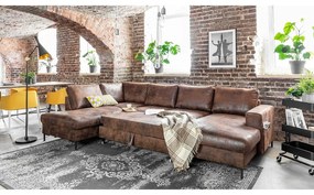 Кафяв U-образен разтегателен диван с имитация на кожа Vintage, ляв ъгъл Lofty Lilly - Miuform