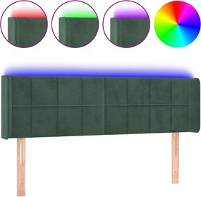 3123287 vidaXL LED горна табла за легло, тъмнозелена, 147x16x78/88 см, кадифе