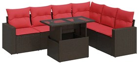 3326335 vidaXL Градински диван с възглавници, 7 части, сив полиратан акация