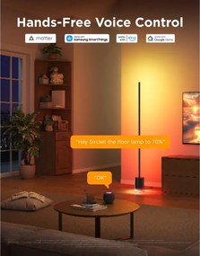 Подова Smart LED лампа Govee Floor Lamp 2 RGBICWW H607C, 152 см, 30W, 1725 lm, 6500K, Wi-Fi, Bluetooth, Govee Home, Черен