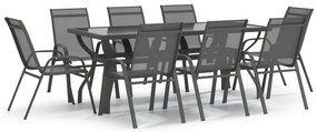 3095976 vidaXL Градински трапезен комплект, 9 части, сиво и черно