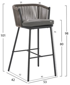 Бар стол Схини HM5714.01 плетено въже в сив цвят