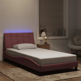 3213768 vidaXL Рамка за легло с LED осветление, розова, 100x200 см, кадифе