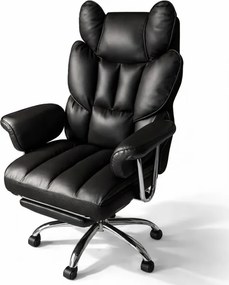 Луксозен офис стол RELAX PRO с поставка за крака - черна екокожа