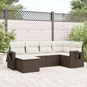 3220462 vidaXL Градински комплект с възглавници, 6 части, кафяв, полиратан