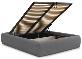 Тъмносиво двойно легло 160x200 cm тапицирано с място за съхранение/без табла с включена подматрачна рамка Inera – Bobochic Paris