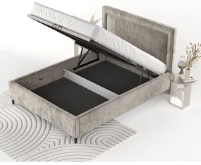 Бежово тапицирано двойно легло с място за съхранение с включена подматрачна рамка 160x200 cm Baleine – Maison de Rêve