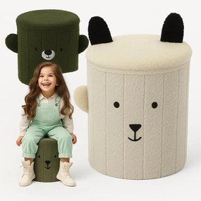 Симпатичен детски сгъваем пуф с място за съхранение тъмно бежово