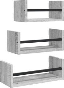 835447 vidaXL Комплект рафтове за стена 3 части сив сонома инженерно дърво