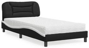3208708 vidaXL Легло с матрак, черно и бяло, 100x200 см, изкуствена кожа