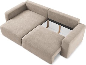 Бежов шенилов сгъваем/с място за съхранение ъглов диван (ляв ъгъл) Kona – Makamii