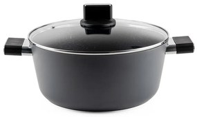 Тенджера Luigi Ferrero Regina FR-2840, 28x12.5 см, 6.5 л, Незалепващо мраморно покритие, Стъклен капак с отвор за пара, Индукция, Черен