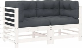 825682 vidaXL Ъглови дивани с възглавници, 2 бр, бели, борово дърво масив