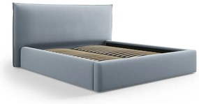 Светлосиньо двойно тапицирано легло с място за съхранение с включена подматрачна рамка 140x200 cm Elio – Milo Casa