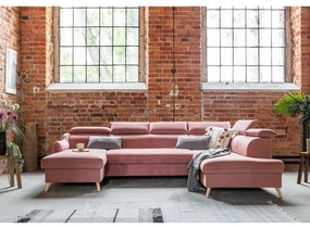 Светлорозов кадифен U-образен ъглов разтегателен диван (десен ъгъл) Sweet Harmony - Miuform