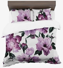 Спално бельо от синтетичен памук с ефектни лилави цветя – бяло 3 časti: 1ks 160x200 + 2ks 70x80