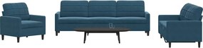 3278450 vidaXL Комплект дивани от 4 части с възглавници, син, кадифе