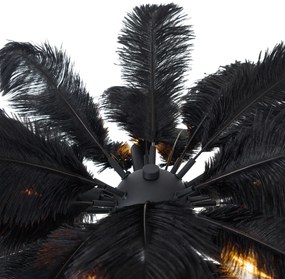Арт Деко подова лампа черна с черни пера - Peahen