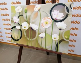 Картина на платно – Бели макове на абстрактен фон