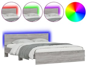 3207607 vidaXL Рамка за легло с табла и LED, сив сонома, 150x200 см