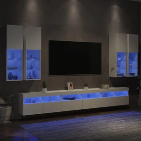 3216778 vidaXL Комплект ТВ стенни шкафове, 7 части, с LED светлини, бели