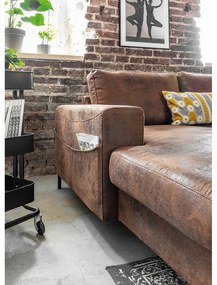 Кафяв U-образен разтегателен диван с имитация на кожа Vintage, десен ъгъл Lofty Lilly - Miuform