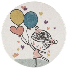 Сладък бебешки кръгъл килим момиченце с балони