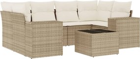 3222317 vidaXL Градински диван с възглавници, 7 части, бежов полиратан