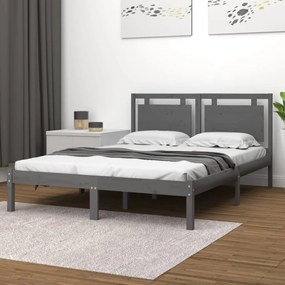 3105542 vidaXL Рамка за легло, сива, дърво масив, 150x200 cм, King Size