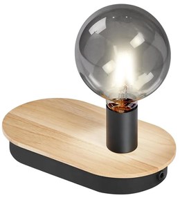 Ledvance - Настолна лампа DECOR WOOD с USB, 1xE27/8W/230V, сензорна