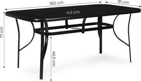 Черна градинска маса с отвор за чадър  Šírka: 140 cm | Dĺžka: 80 cm