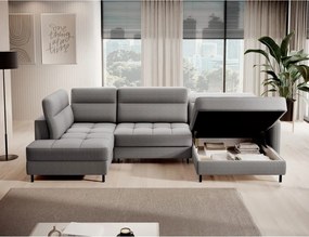 Светлосив кадифен разтегателен ъглов диван с място за съхранение (ляв ъгъл U форма) Berrto – ELTAP