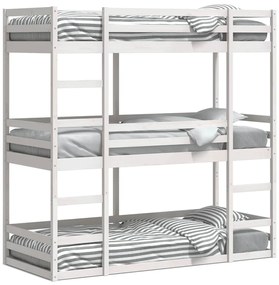 3284255 vidaXL Триетажно легло, бяло, 90x200 см, борово дърво масив