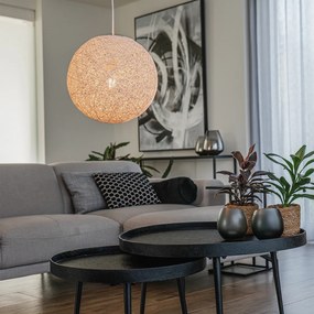 Висяща лампа в кънтри стил бяла сфера 35 см - Corda