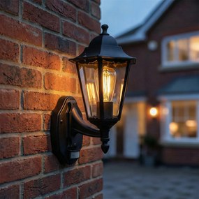 Външна стенна лампа черна с датчик за движение IP44 - New Orleans up