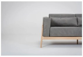 Тъмно сив диван от биволска кожа с масивна дъбова конструкция , 180 см Fawn - Gazzda