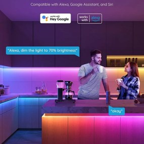 Smart LED лента Govee RGBIC H618A3D1, 12W, 5 м, 90 LED, Wi-Fi, Bluetooth, Alexa, Гласово и мобилно управление, Бял
