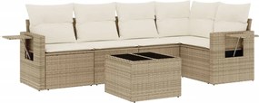3220137 vidaXL Градински диван с възглавници, 6 части, бежов полиратан