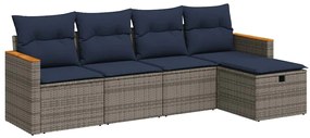 3325904 vidaXL Градински комплект с възглавници, 5 части, сив полиратан
